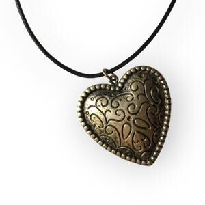 Antiqued silver tone heart upcycled pendant necklace